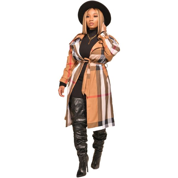 trench coats recommended cross-border european and american fashion temperament women's plaid trench coat two-color, Tan;black
trench coats recommended cross-border european and american fashion temperament women's plaid trench coat two-color, Tan;black