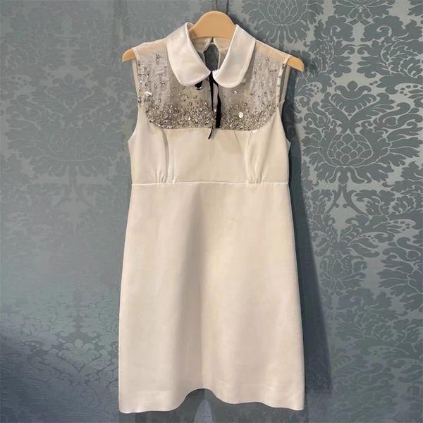 clothing dress heavy industry light luxury feeling diamond studded bead temperament lapel holiday white party dress summer, Black;gray 
clothing dress heavy industry light luxury feeling diamond studded bead temperament lapel holiday white party dress summer, Black;gray