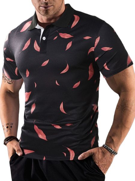 men leaf print polo shirt t7ii#, White;black