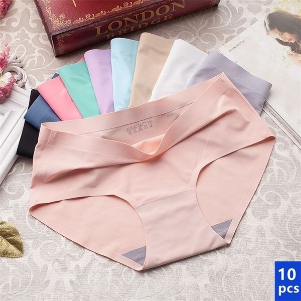 10pcs women's underwear mid waist ice silk seamless panties for woman lingerie breathable traceless briefs female underwear 220513, Black;pink
10pcs women's underwear mid waist ice silk seamless panties for woman lingerie breathable traceless briefs female underwear 220513, Black;pink