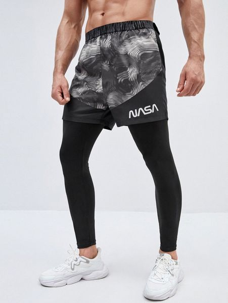 men letter graphic 2 in 1 sports pants & towel loop g4ca#, Black
men letter graphic 2 in 1 sports pants & towel loop g4ca#, Black