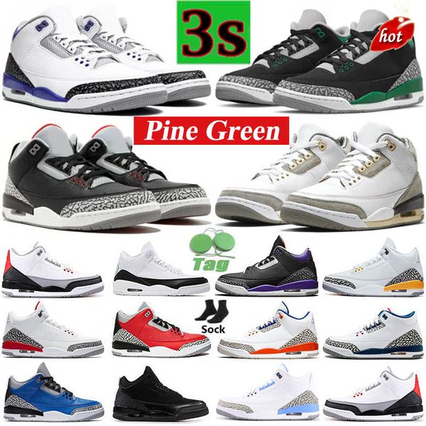 2022 basketball shoes 3s mens high og jumpman 3 pine green racer blue cool grey black cement court purple fire red laser orange unc men wome
