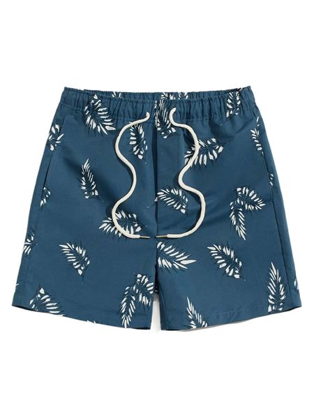 leaf print drawstring shorts x2xd#, White;black 
leaf print drawstring shorts x2xd#, White;black