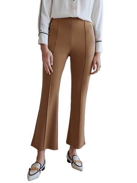 motf premium flare leg seam front pants p9ei#, Black;white