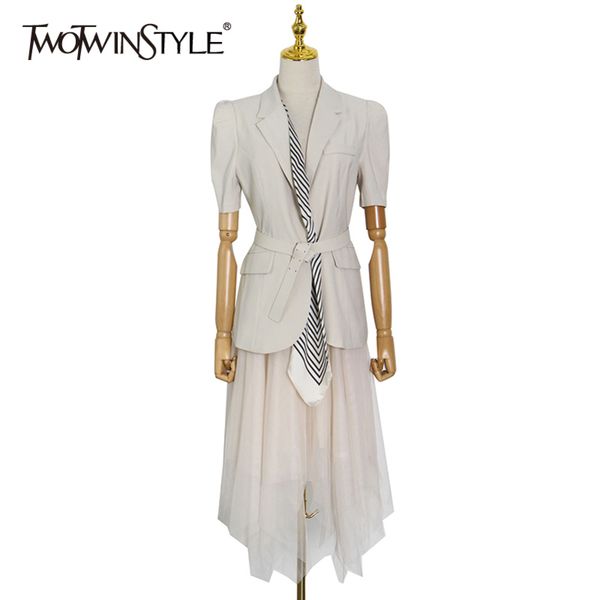 elegant two piece set for women notched short sleeve sashes blazer high waist mesh skirts casual sets female spring 210423, White
elegant two piece set for women notched short sleeve sashes blazer high waist mesh skirts casual sets female spring 210423, White