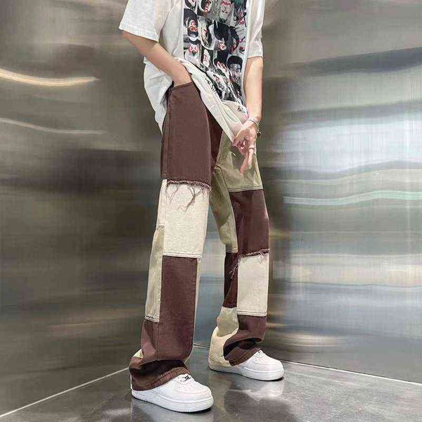 new men's high street spliced jeans hip hop straight casual denim pants loose boy dent patchwork trousers t220726, Blue
new men's high street spliced jeans hip hop straight casual denim pants loose boy dent patchwork trousers t220726, Blue