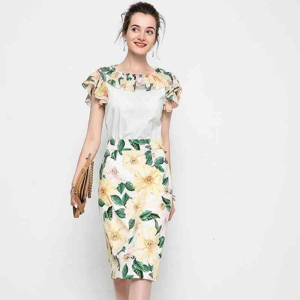 two piece dress summer fashion suit white t-shirt lace sleeve round neck + printed skirt back slit fashionable woman z09o
two piece dress summer fashion suit white t-shirt lace sleeve round neck + printed skirt back slit fashionable woman z09o