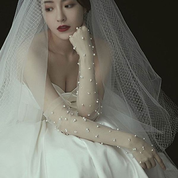 simple wedding dress gloves bride long glove pgraphy props charming thin section mesh artificial pearl mittens, White
simple wedding dress gloves bride long glove pgraphy props charming thin section mesh artificial pearl mittens, White