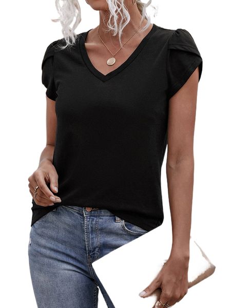 petal sleeve v neck tee 16o6#, White