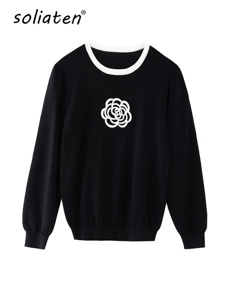 2022 spring summer new stylish elegant knitted pullovers women o neck contrast color beading rose sweater c-066, White;black
2022 spring summer new stylish elegant knitted pullovers women o neck contrast color beading rose sweater c-066, White;black