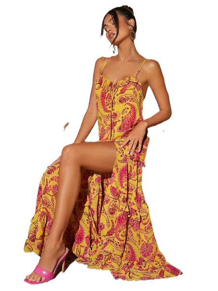 paisley print knot front crisscross backless layered hem maxi dress 255i#, Black;gray
paisley print knot front crisscross backless layered hem maxi dress 255i#, Black;gray