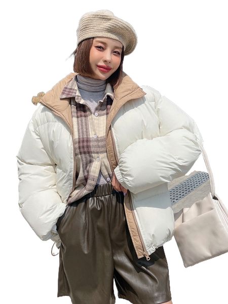dazy slant pocket zip up puffer coat 30yx#, Black