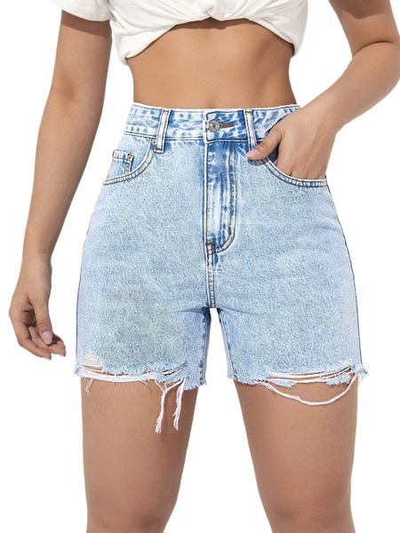 high waist raw hem denim shorts a7m8#, White;black