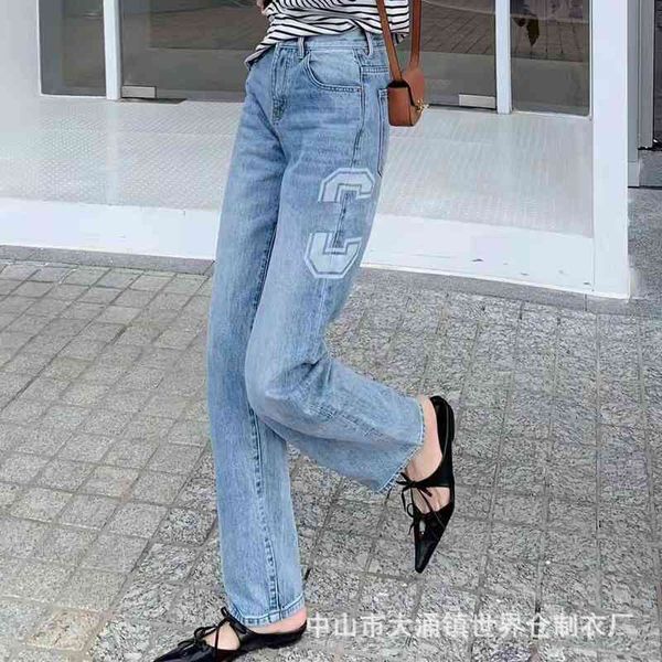 women's jeans home early spring classic wash old side printed letters straight tube wide leg thin denim women's pants, Blue
women's jeans home early spring classic wash old side printed letters straight tube wide leg thin denim women's pants, Blue