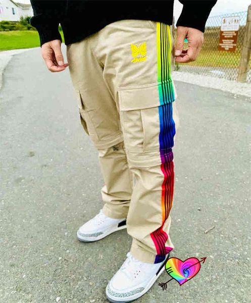 khaki needles awge pants men women yellow embroidery butterfly needles pants rainbow stripe cargo sweatpants t220722, Black
khaki needles awge pants men women yellow embroidery butterfly needles pants rainbow stripe cargo sweatpants t220722, Black
