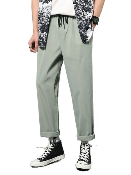 men drawstring waist pants j5e8#, Black