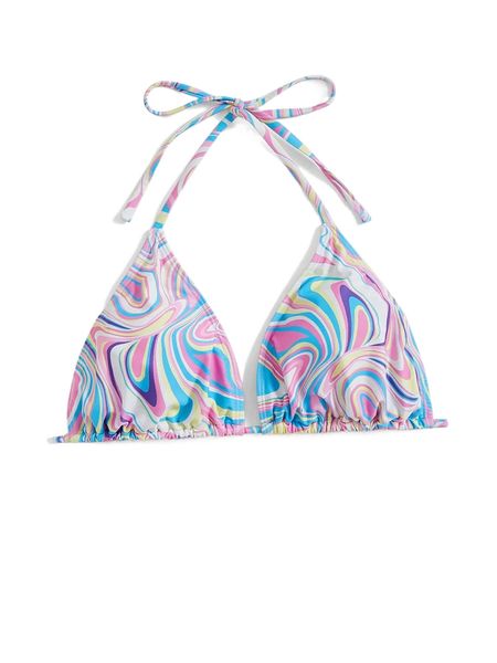 plus swirl print halter triangle bikini i55g#, Black