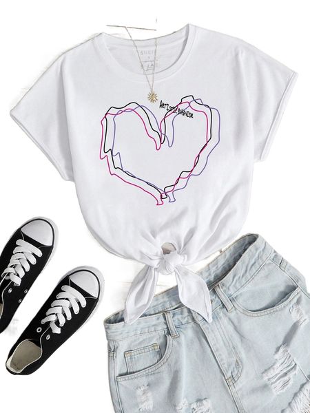 heart & letter graphic knot front tee 36eq#, White