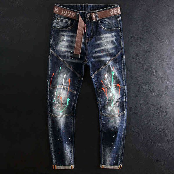 men's jeans italian fashion color splash ink wash slim fit wear white personality elastic stitching fashionable pants men olv6, Blue
men's jeans italian fashion color splash ink wash slim fit wear white personality elastic stitching fashionable pants men olv6, Blue