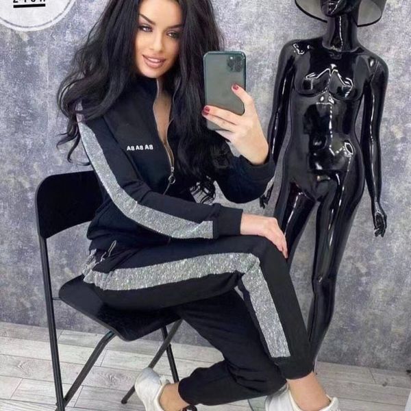 glitter rhinestone loose pant trouser jogging suits lady long sleeve zipper athletic outfits, White
glitter rhinestone loose pant trouser jogging suits lady long sleeve zipper athletic outfits, White