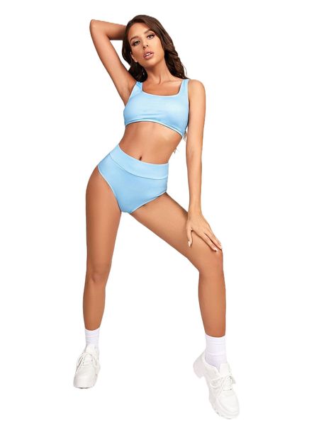 recycled plain high waisted bikini swimsuit 978i#, White;black 
recycled plain high waisted bikini swimsuit 978i#, White;black