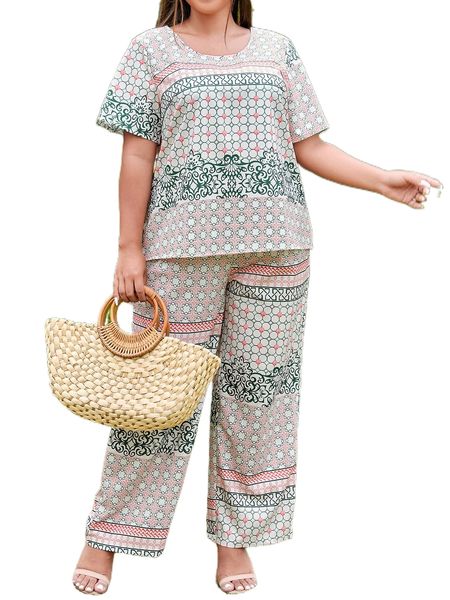 plus geo & scroll print & wide leg pants c4ki#, Black
plus geo & scroll print & wide leg pants c4ki#, Black