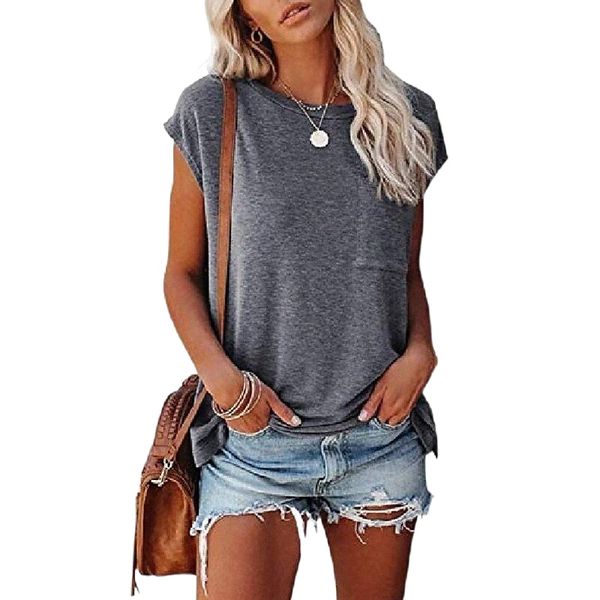 women's casual cap sleeve shirts summer loose solid color basic tee with pocket dark gray c9nu#, White
women's casual cap sleeve shirts summer loose solid color basic tee with pocket dark gray c9nu#, White