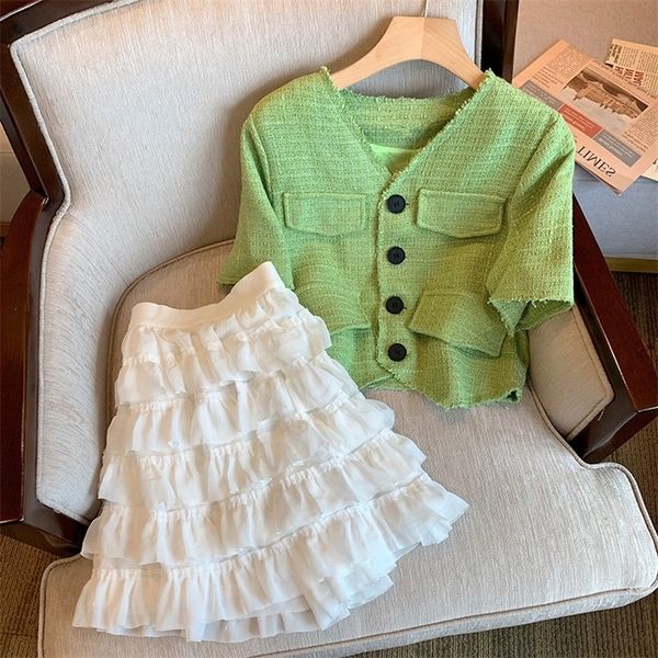 women 2piece dress sets green short sleeve vneck elastic waist aline loose tiered skirt fashion casual outfits ins 220527, White
women 2piece dress sets green short sleeve vneck elastic waist aline loose tiered skirt fashion casual outfits ins 220527, White