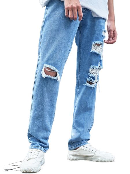 men ripped washed jeans k9aq#, Blue