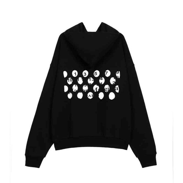 21s high street mm6 majila hollow back alphanumeric sweater hooded loose men's and women's hoodies, Black