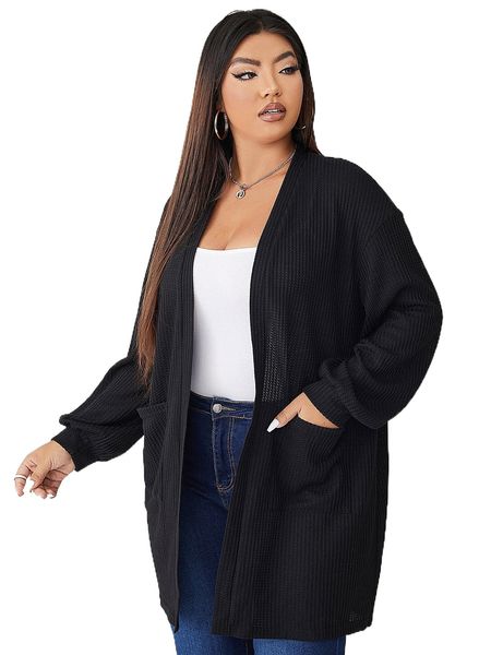 plus drop shoulder pocket patched open front coat t68d#, Black
plus drop shoulder pocket patched open front coat t68d#, Black