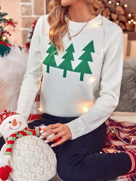christmas tree pattern sweater p125#, White;black
christmas tree pattern sweater p125#, White;black