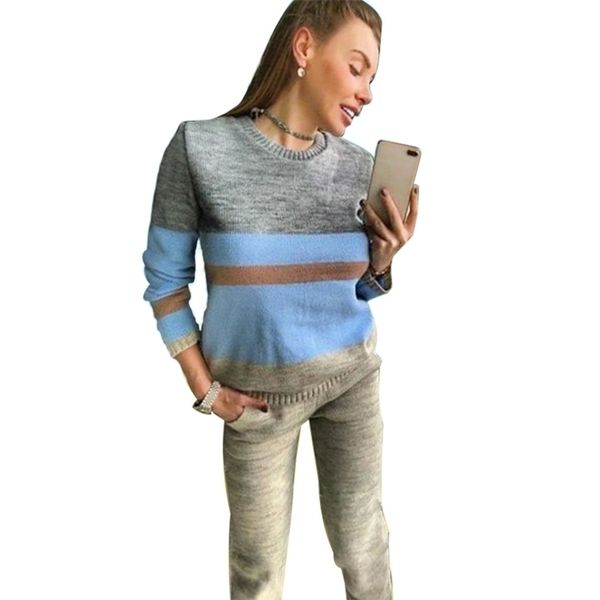 mvgirlru stylish sweater women s knitted tracksuit set multicolor striped pullovers & pant 2 piece sets womens tracksuit lj201126, White 
mvgirlru stylish sweater women s knitted tracksuit set multicolor striped pullovers & pant 2 piece sets womens tracksuit lj201126, White