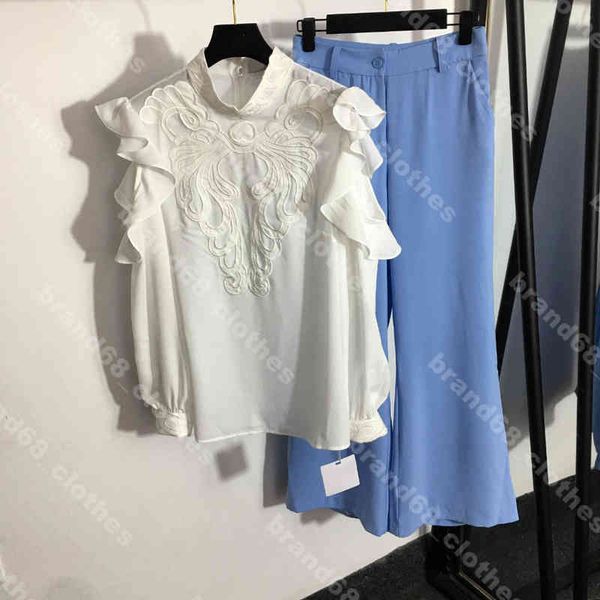 fashion designer women's two piece pants silk shirt ruffle sleeves blue high waist wide leg pants white zip shirts sheer off shoulder f
fashion designer women's two piece pants silk shirt ruffle sleeves blue high waist wide leg pants white zip shirts sheer off shoulder f