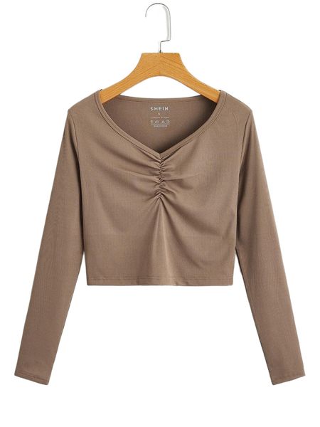 ruched rib-knit crop tee 847w#, White
