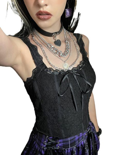 tie front lace cami 03qx#, White