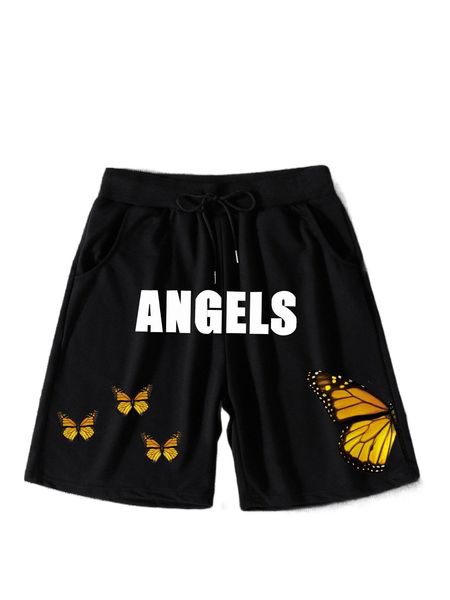 men butterfly & letter graphic shorts 80ns#, White;black