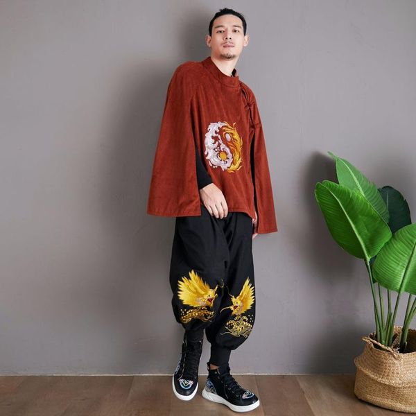 men's pants chinese sea dragon literary style embroidery ramie casual low crotch trousers closing leg section, Black
men's pants chinese sea dragon literary style embroidery ramie casual low crotch trousers closing leg section, Black