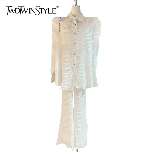loose white two piece set for women lapel long sleeve shirt high waist wide leg straight pants female casual sets 210423
loose white two piece set for women lapel long sleeve shirt high waist wide leg straight pants female casual sets 210423