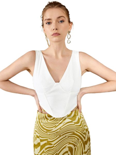 solid curved hem tank 70id#, White 
solid curved hem tank 70id#, White