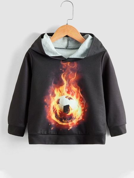 toddler boys 3d fire & football print hoodie she, Black