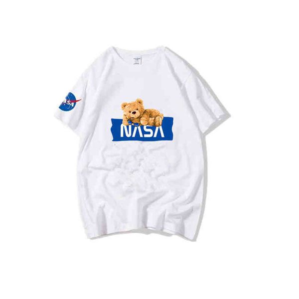 nasa co branded short sleeve t-shirt men's summer pure cotton fashion ins bear women's t-shirt, White;black
nasa co branded short sleeve t-shirt men's summer pure cotton fashion ins bear women's t-shirt, White;black
