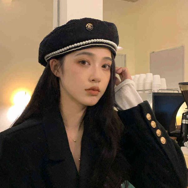 w102 winter beret necklace pearl hepburn style hat french elegant net red retro elegant beret female j220722, Blue;gray
w102 winter beret necklace pearl hepburn style hat french elegant net red retro elegant beret female j220722, Blue;gray