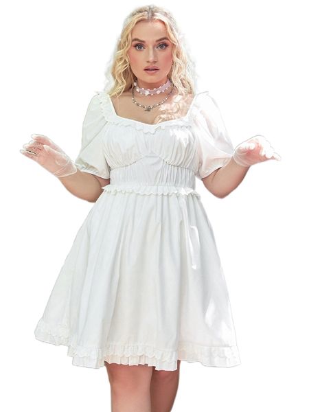 fairy grunge plus contrast eyelet embroidery ruffle trim ruched bust dress h2p7#, Black
fairy grunge plus contrast eyelet embroidery ruffle trim ruched bust dress h2p7#, Black