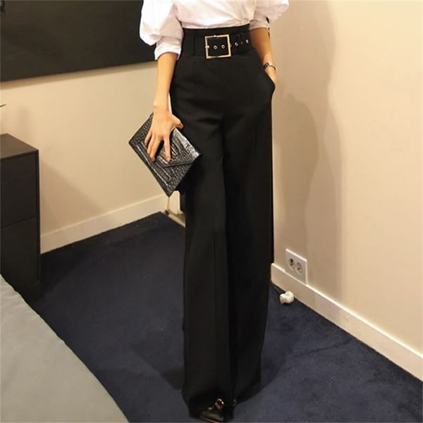 workwear formal black straight pants high waist pantalon costume pant summer trouser female wide leg pants for women pants lj201130, Black;white