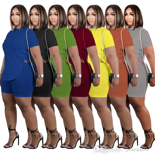 2022 designer plus size tracksuits for women two piece pants outfits lace up loose short sleeve t shirt shorts sports suit, Gray
2022 designer plus size tracksuits for women two piece pants outfits lace up loose short sleeve t shirt shorts sports suit, Gray