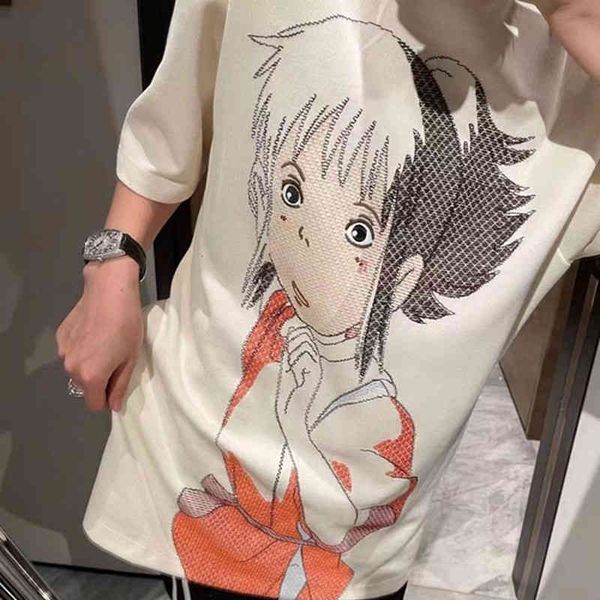 women's t-shirt s summer women's versatile loose hayao miyazaki chinchilla chihiro patch embroidered t-shirt short sleeve long sty, White
women's t-shirt s summer women's versatile loose hayao miyazaki chinchilla chihiro patch embroidered t-shirt short sleeve long sty, White