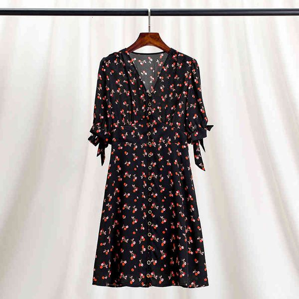casual dresses french cherry dress red cherries silk young mulberry, Black;gray
