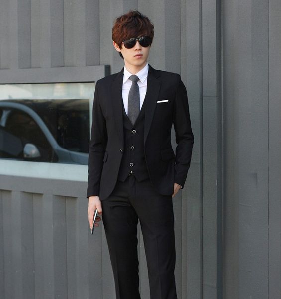 men's suits solid color casual business slim vest trousers three-piece professional suit, White;black
men's suits solid color casual business slim vest trousers three-piece professional suit, White;black