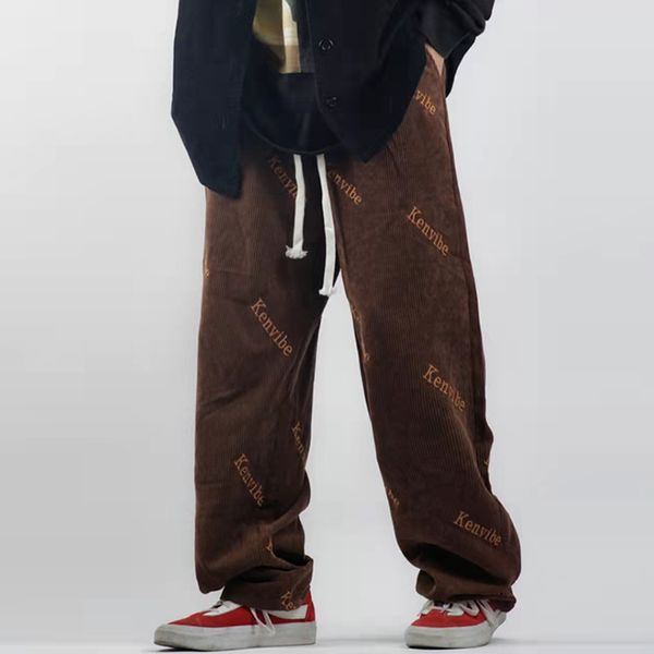 letter embroidery drawstring casual corduroytrack pants male and female elastic waist wide leg baggy hip hop trousers, Black
letter embroidery drawstring casual corduroytrack pants male and female elastic waist wide leg baggy hip hop trousers, Black